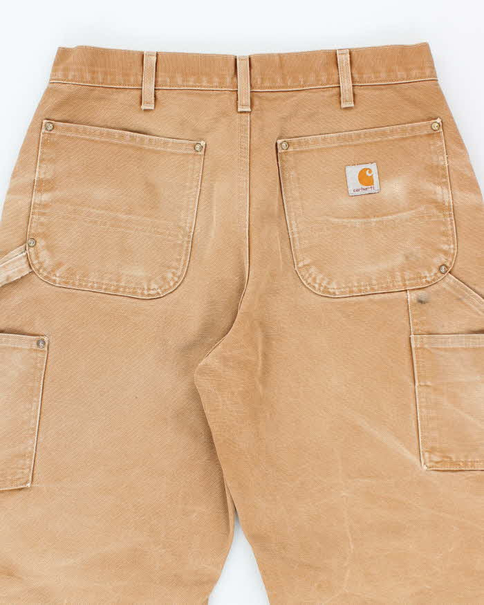 Vintage Carhartt Heavyweight Double Knee Beige Faded Carpenter Trousers - W32 L30