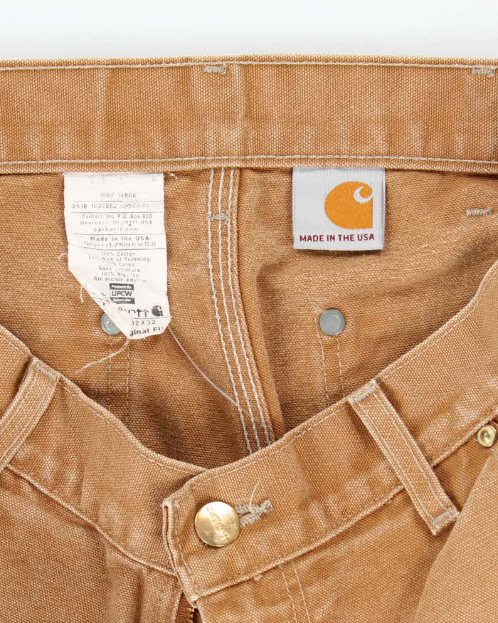 Vintage Carhartt Heavyweight Double Knee Beige Faded Carpenter Trousers - W32 L30