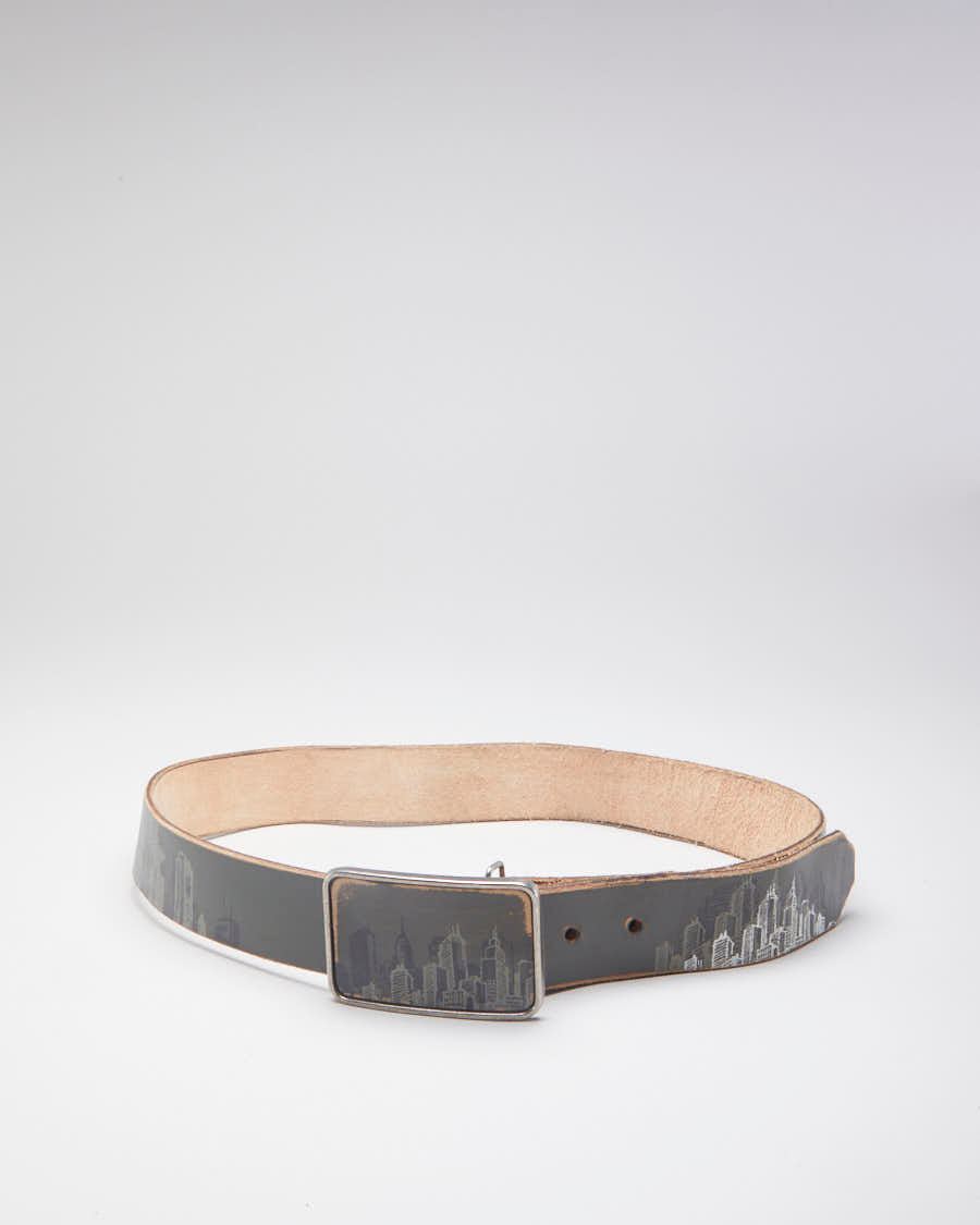 Distressed City Scape Leather Belt - W33