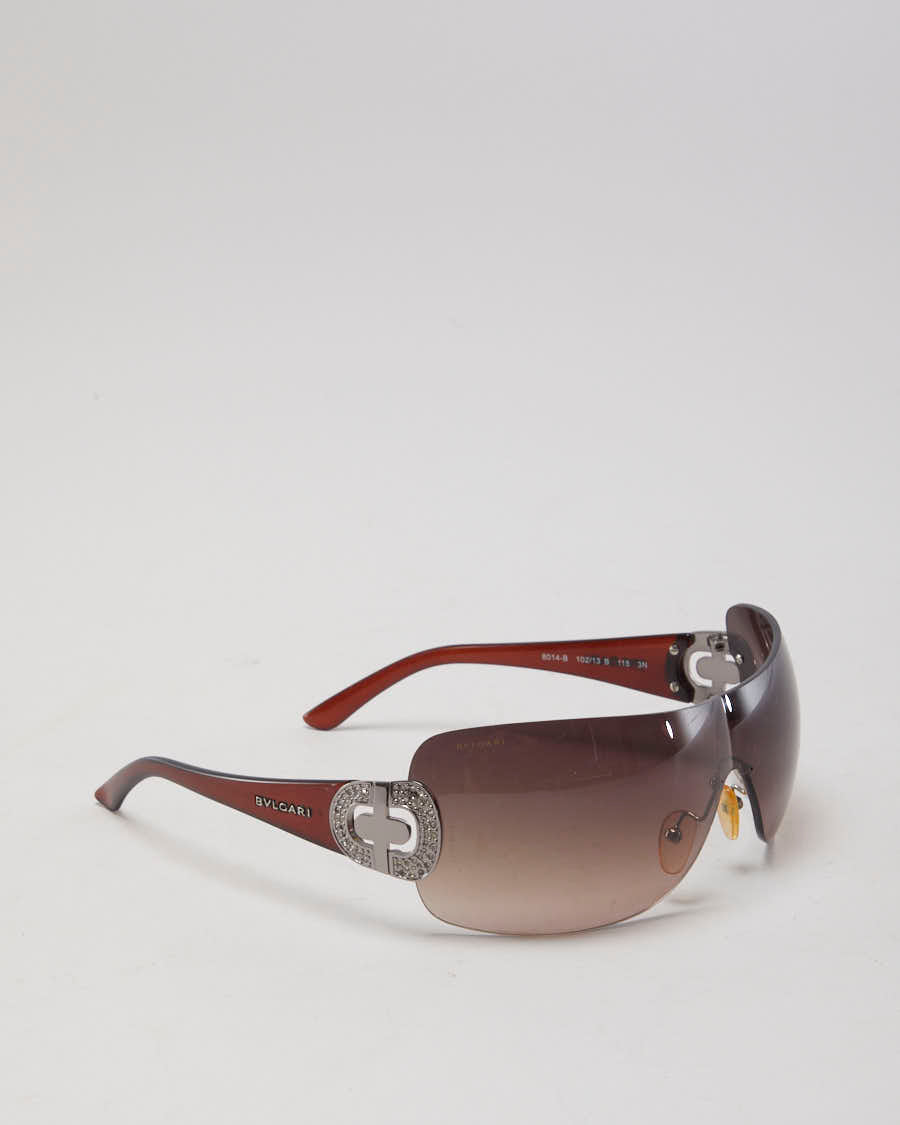 小物 BVLGARI Sunglasses Rimless Vintage Y2K Bvlgari shield wrap sunglasses 654 953/12 Brown Silver
