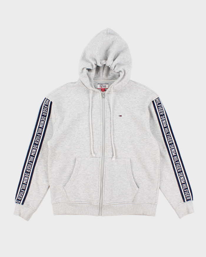 Grey Tommy Hilfiger Tape Zip Hoodie Tommy Hilfiger Logo Tape