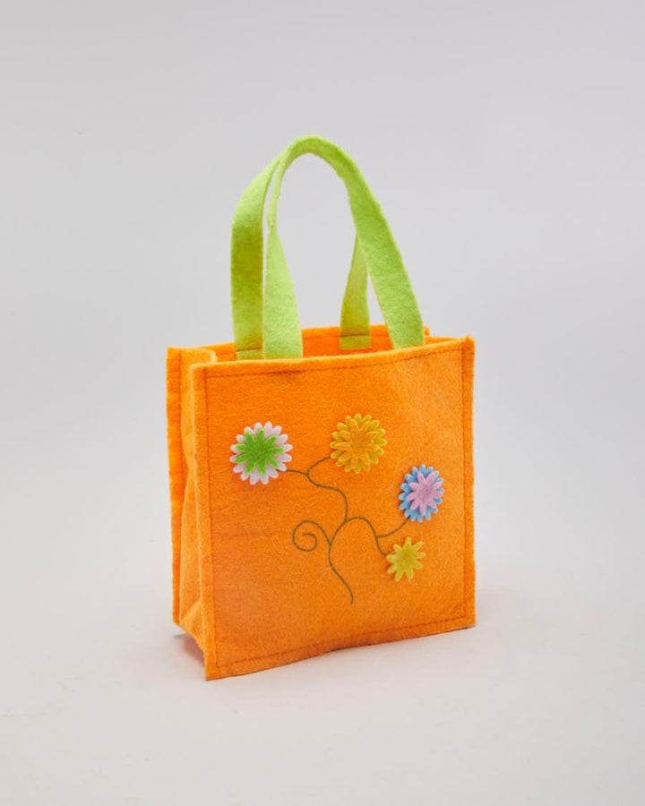 Vintage 00s Handmande Orange Felt With Flower Detail Handbag - O/S