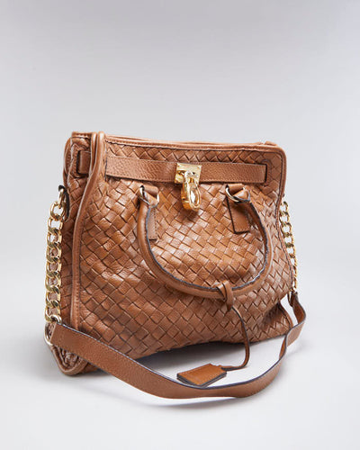 Vintage Woman's Brown Braided Leather Michael Kors Handbag