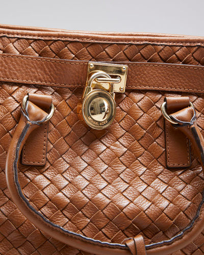 Vintage Woman's Brown Braided Leather Michael Kors Handbag