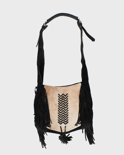 Vintage Prune Leather Hide Fringe Bag