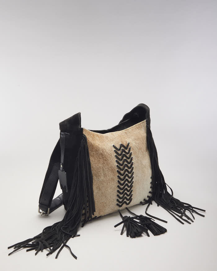 Vintage Prune Leather Hide Fringe Bag