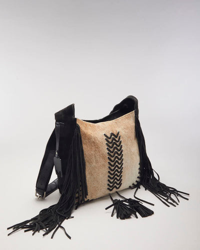 Vintage Prune Leather Hide Fringe Bag
