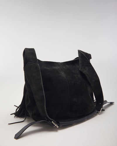 Vintage Prune Leather Hide Fringe Bag