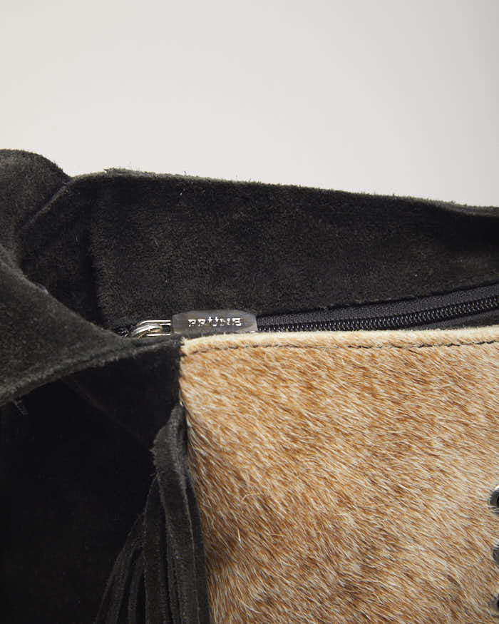 Vintage Prune Leather Hide Fringe Bag