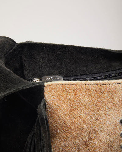 Vintage Prune Leather Hide Fringe Bag