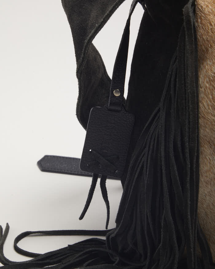 Vintage Prune Leather Hide Fringe Bag