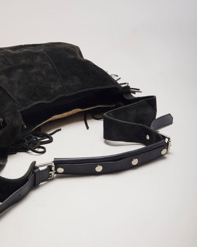 Vintage Prune Leather Hide Fringe Bag