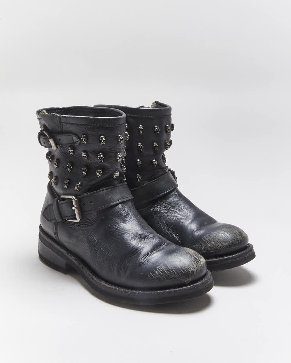 Vintage ASH Skull Studded Leather Biker Boots - UK6 – Rokit