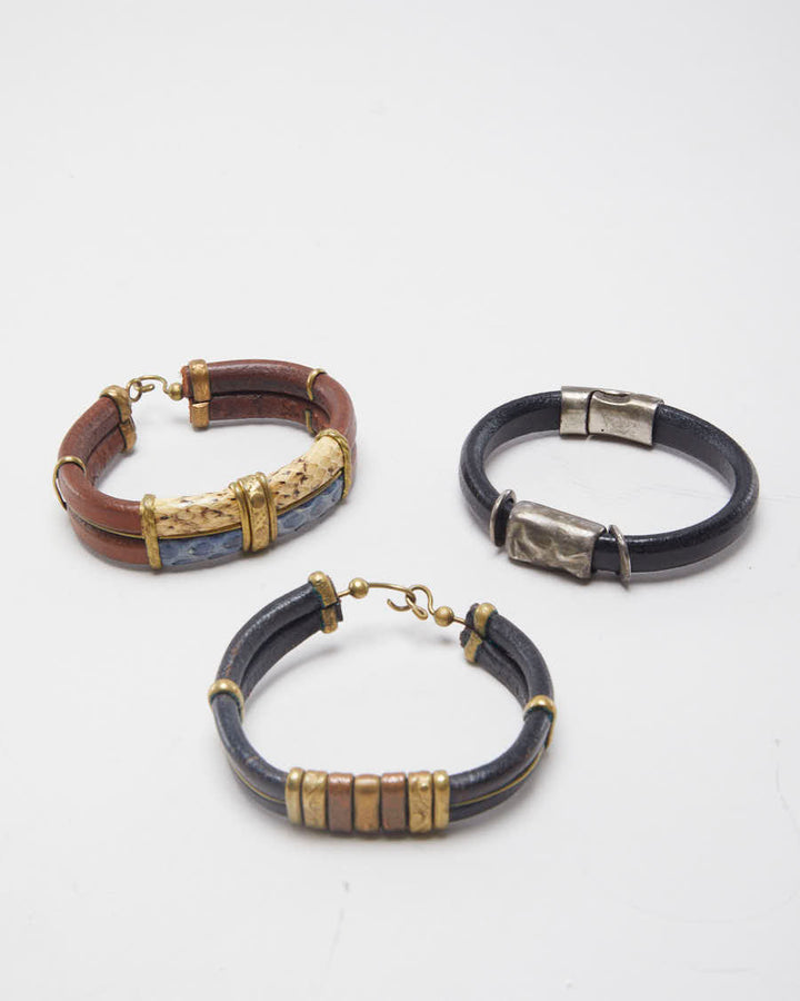 Vintage Leather Set of 3 Hand Made Bracelets