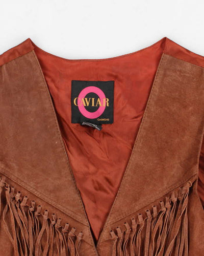 Vintage Woman's Brown Suede Fringe waist coat - M