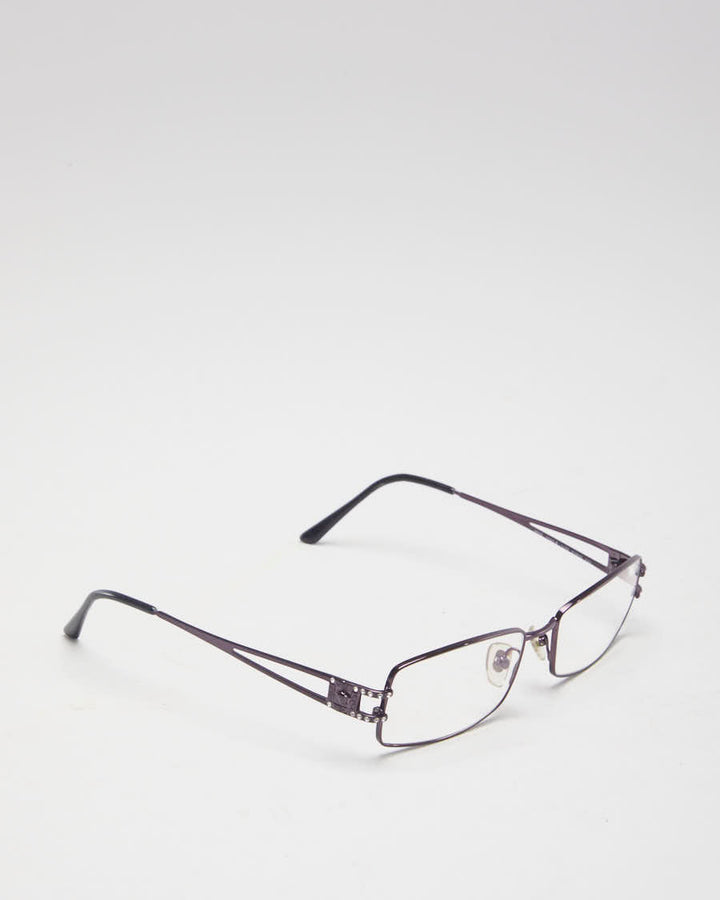 Vintage 90s Versace Purple Thin Rectangular Reading Glasses With Swarovski Detail - O/S