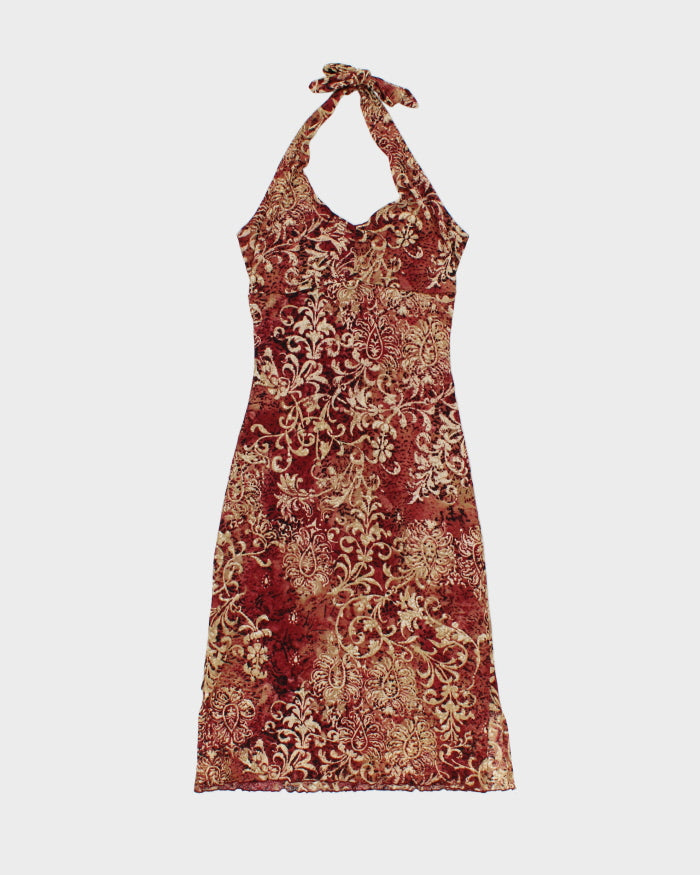 Vintage 2000s Candies Paisley Pattern Halter Neck Lined Mesh Dress