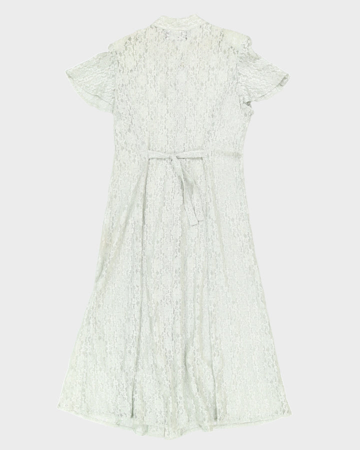 1990s Sheer Lace Blue Dress - S