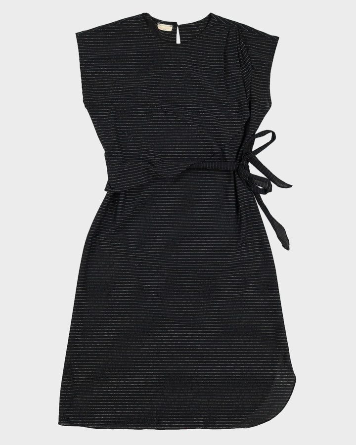 1980s Silver Striped Black Dress - S