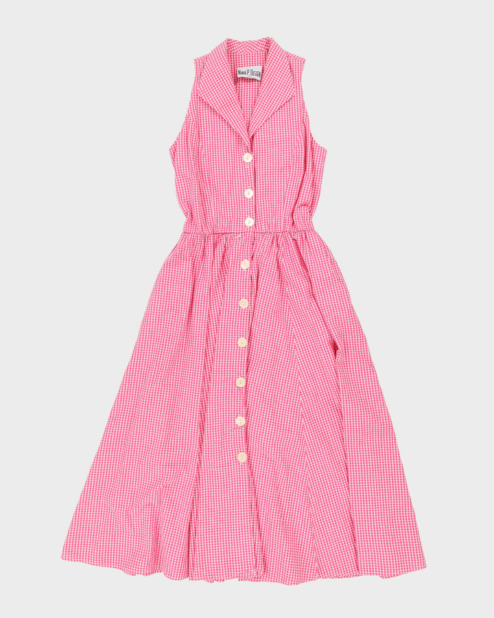 Vintage 80s Nina P. Design Pink Gingham Button Up Dress - M