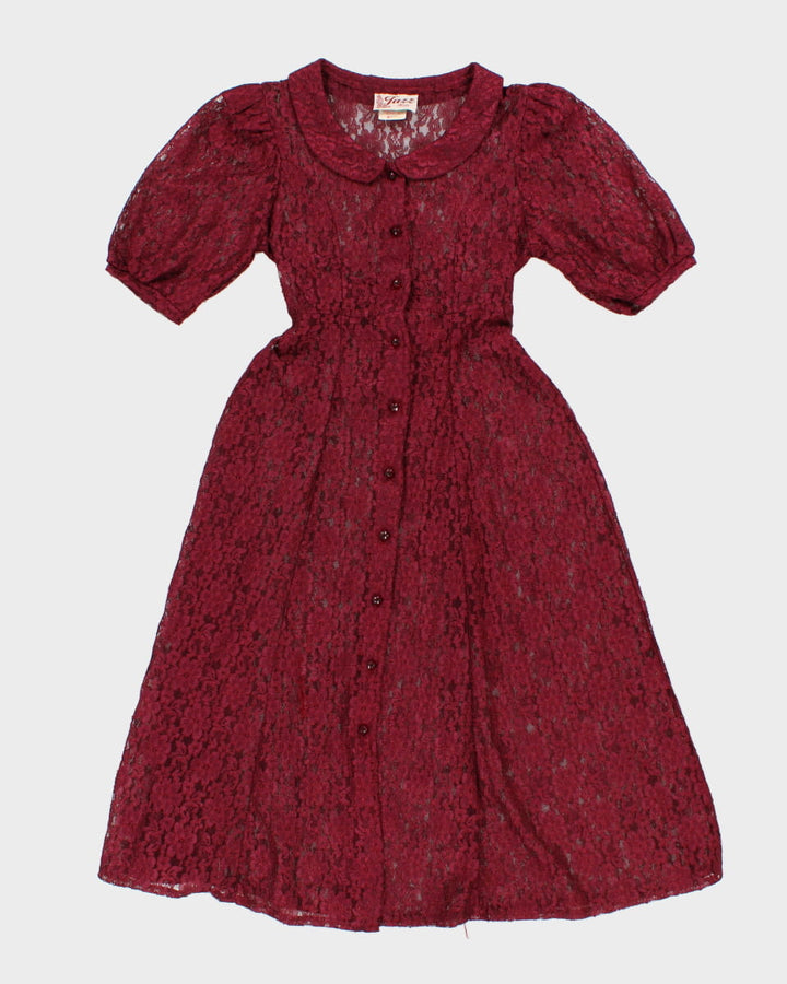 Vintage 80s Jazz Kids Lace Floral Dress - S