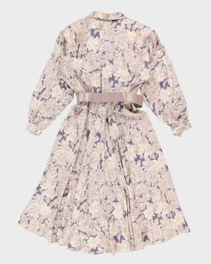 Vintage 80s Leslie Fay Long Sleeve Floral Dress With Belt - M