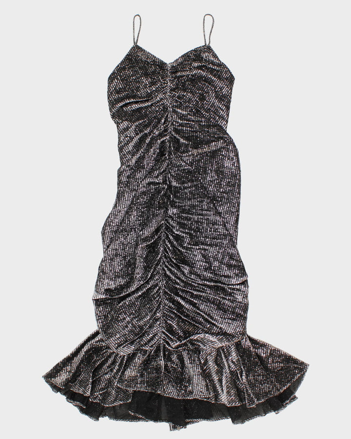 80's Vintage Silver Metallic Ruffle Maxi Dress - S