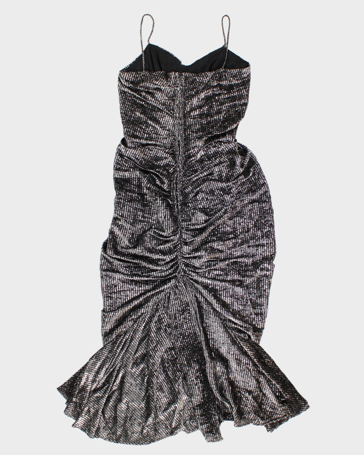 80's Vintage Silver Metallic Ruffle Maxi Dress - S