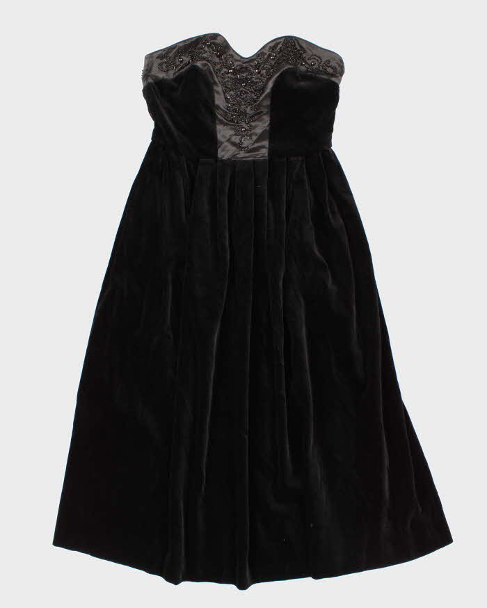 Vintage 80s Laura Ashley Velvet Beaded Strapless Dress - M