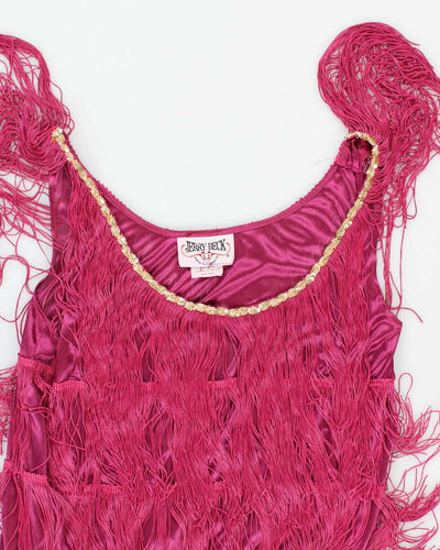 Vintage Woman's Pink Layered Fringe Evening Dress - M