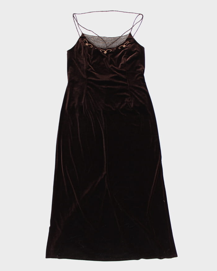 Vintage 90s/00s Dress Barn Brown Velvet Gold Beaded Dress - L