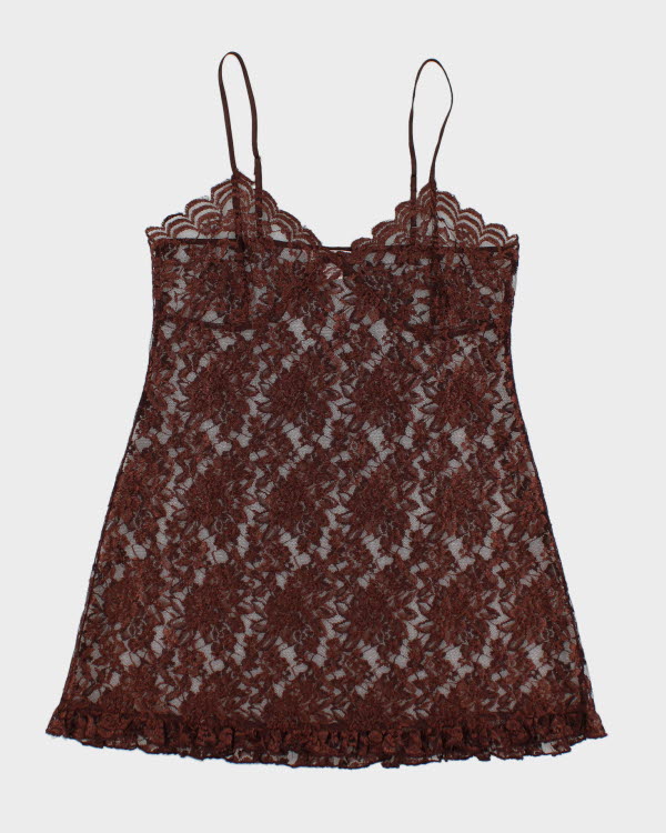 Y2k 00s La Vie En Rose Brown Lace Slip Dress