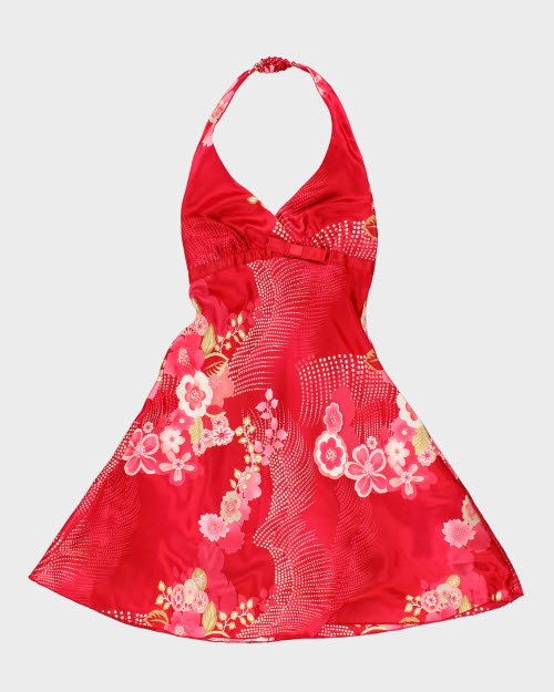 Y2k 00s B. Smart Floral Halter Dress - S  Rokit