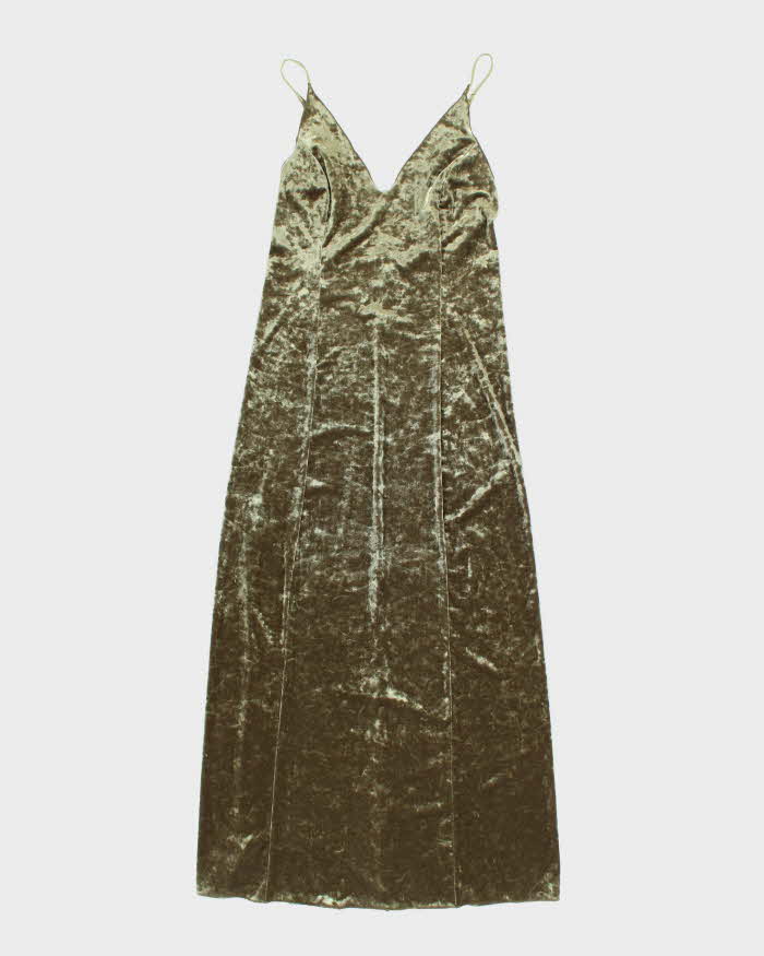 Vintage 90s Lilac Wine Green Velvet Dress - XS  Rokit