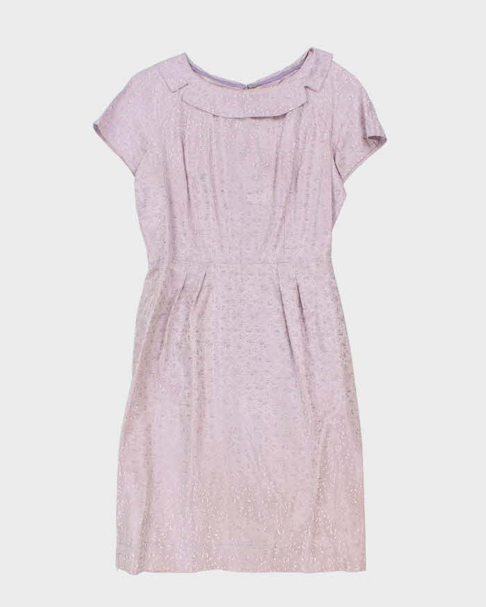 strapless open back dress Vintage 60s Purple Floral Satin Dress