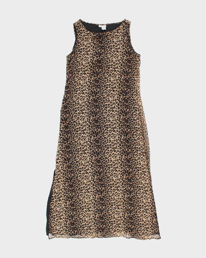 Vintage 90s Allison Taylor Leopard Print Silk Dress - L