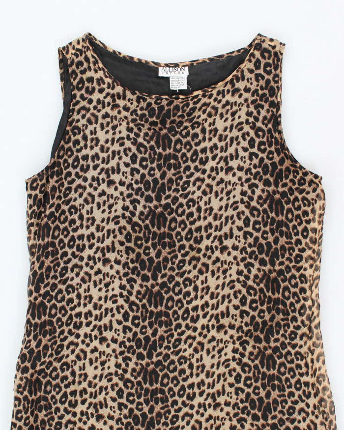 Vintage 90s Allison Taylor Leopard Print Silk Dress - L