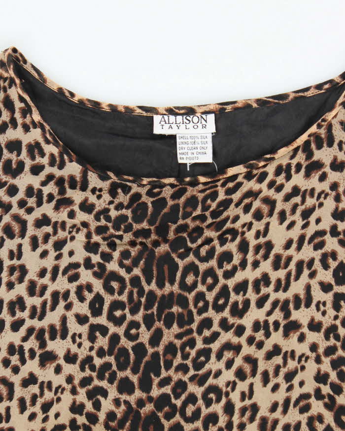 Vintage 90s Allison Taylor Leopard Print Silk Dress - L
