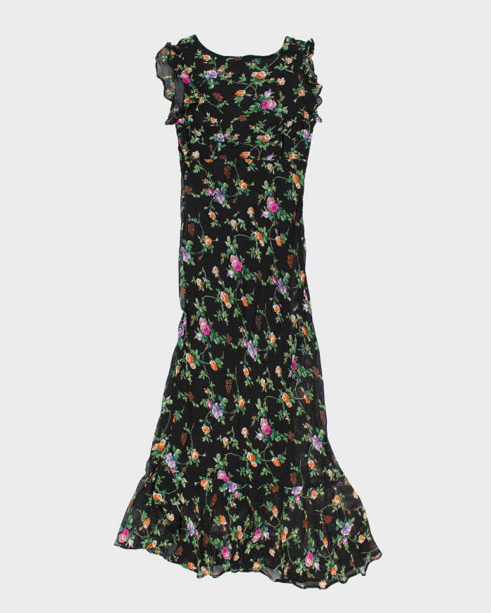 Vintage 90s Raindrop Floral Maxi Dress - S