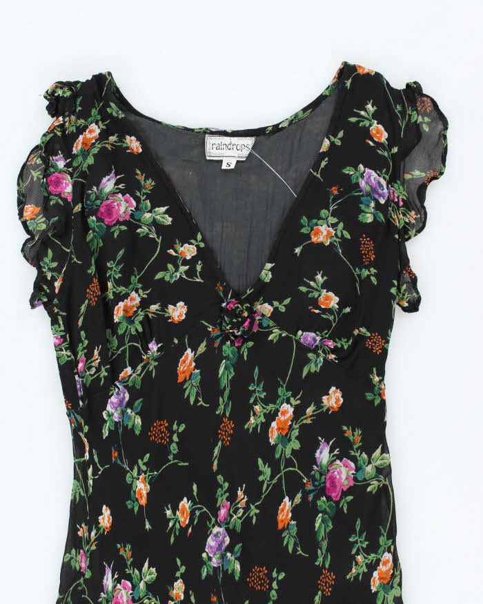 Vintage 90s Raindrop Floral Maxi Dress - S