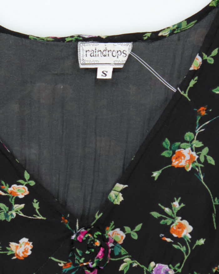 Vintage 90s Raindrop Floral Maxi Dress - S