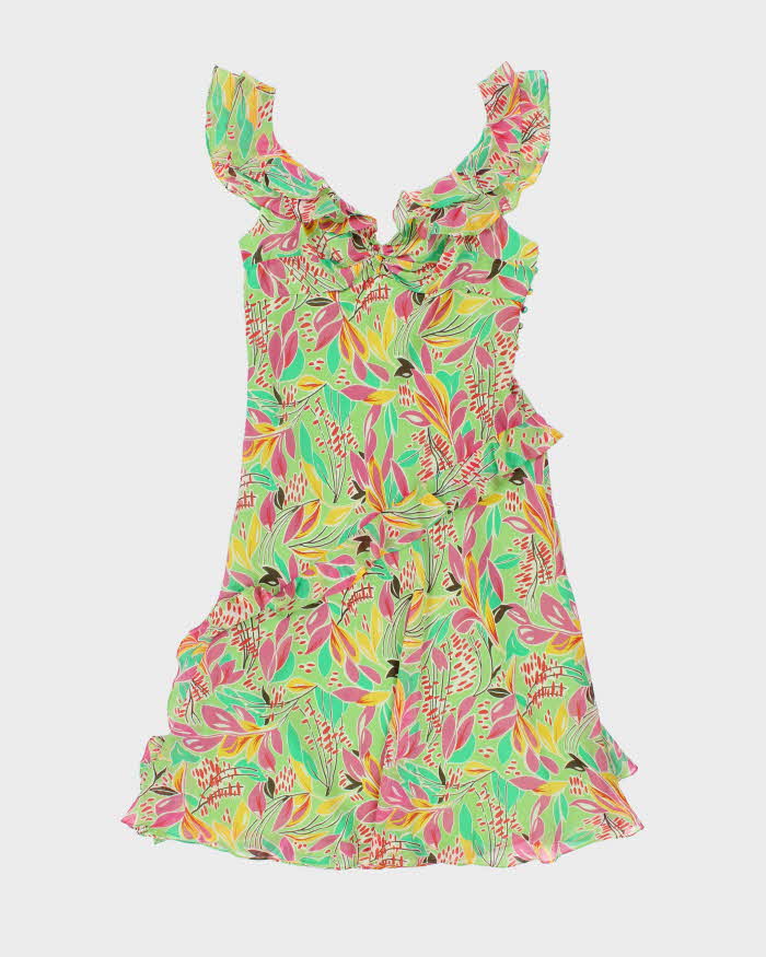 BCBG Max Azria Green Floral SIlk Midi Dress - L Rokit BCBG Max Azria Green Floral SIlk Midi Dress - L Rokit