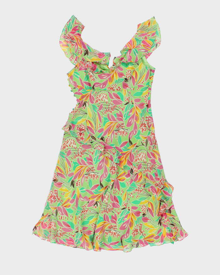 BCBG Max Azria Green Floral SIlk Midi Dress - L
