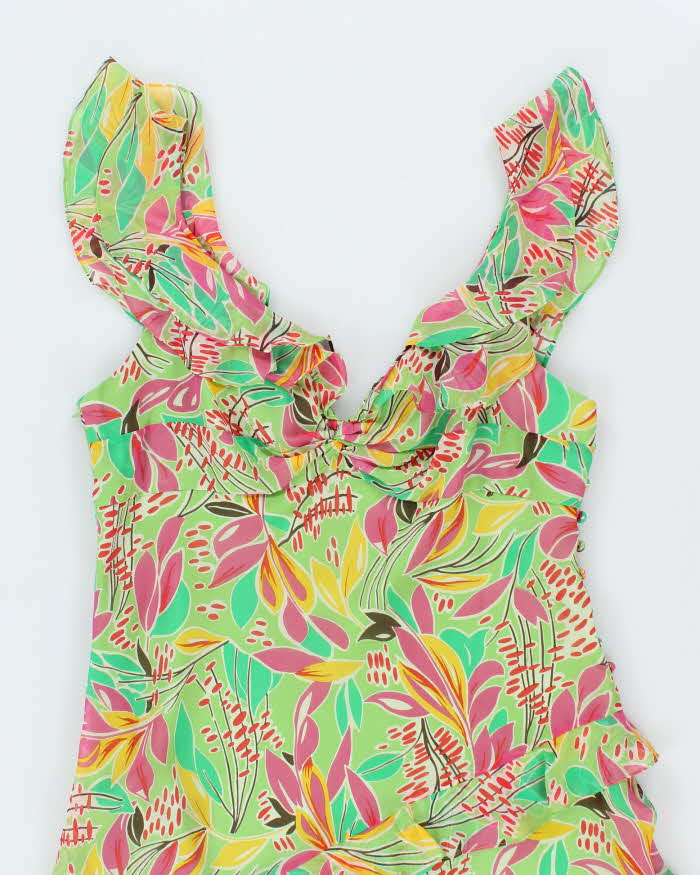 BCBG Max Azria Green Floral SIlk Midi Dress - L