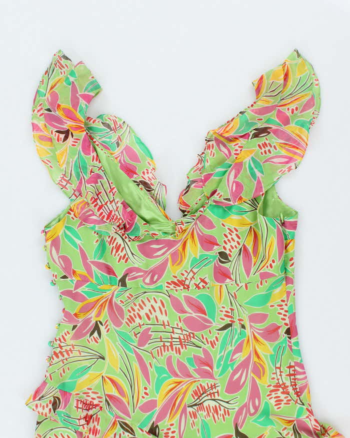 BCBG Max Azria Green Floral SIlk Midi Dress - L