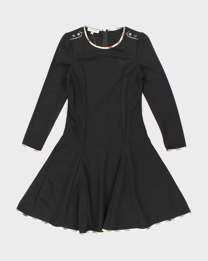 Burberry Black with Tartan Piping Long Sleeved Dress