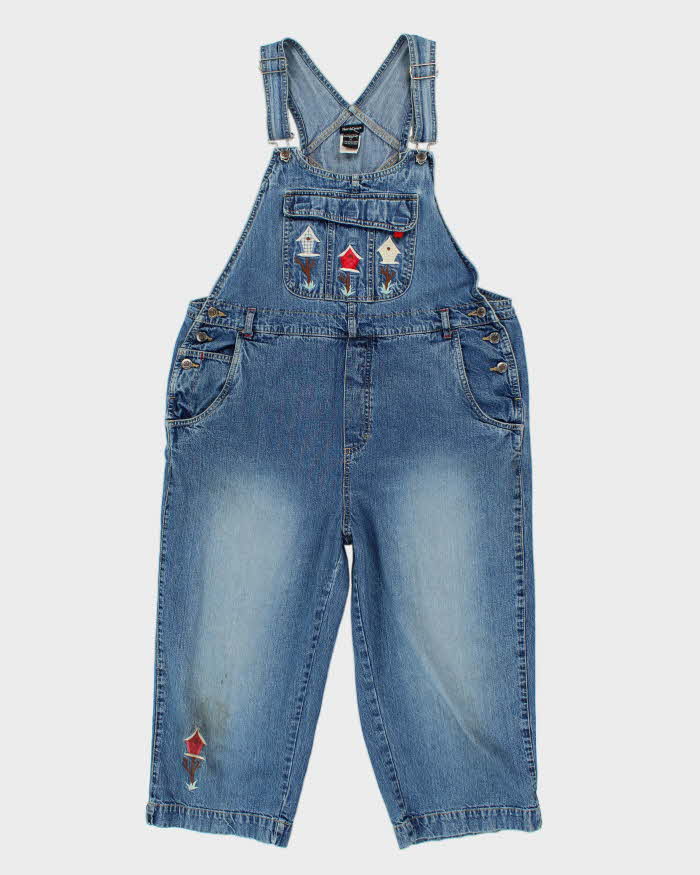 Vintage 90s North Crest Embroidered Cropped Dungarees - W40 L20