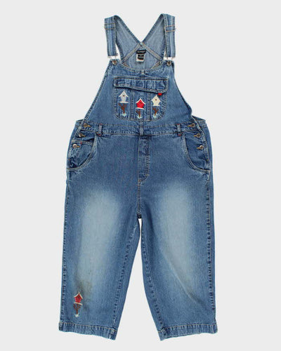 Vintage 90s North Crest Embroidered Cropped Dungarees - W40 L20