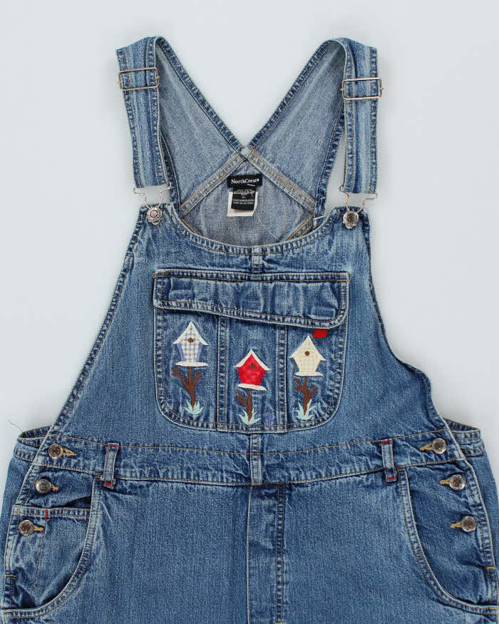 Vintage 90s North Crest Embroidered Cropped Dungarees - W40 L20