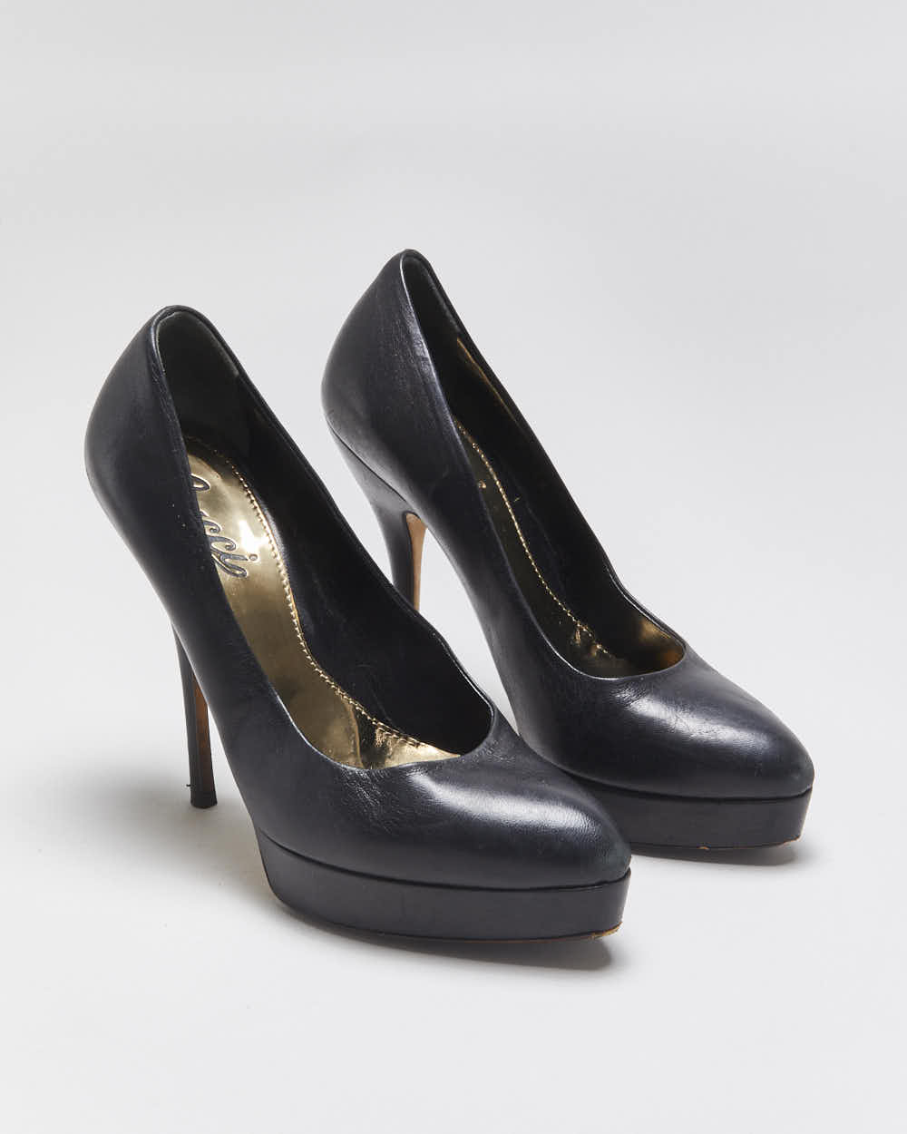 靴 GUCCI 00s ARCHIVE Pointed toe Pumps 37 Vintage Y2K 00s Gucci Women's Black Leather Platform Pointed Toe